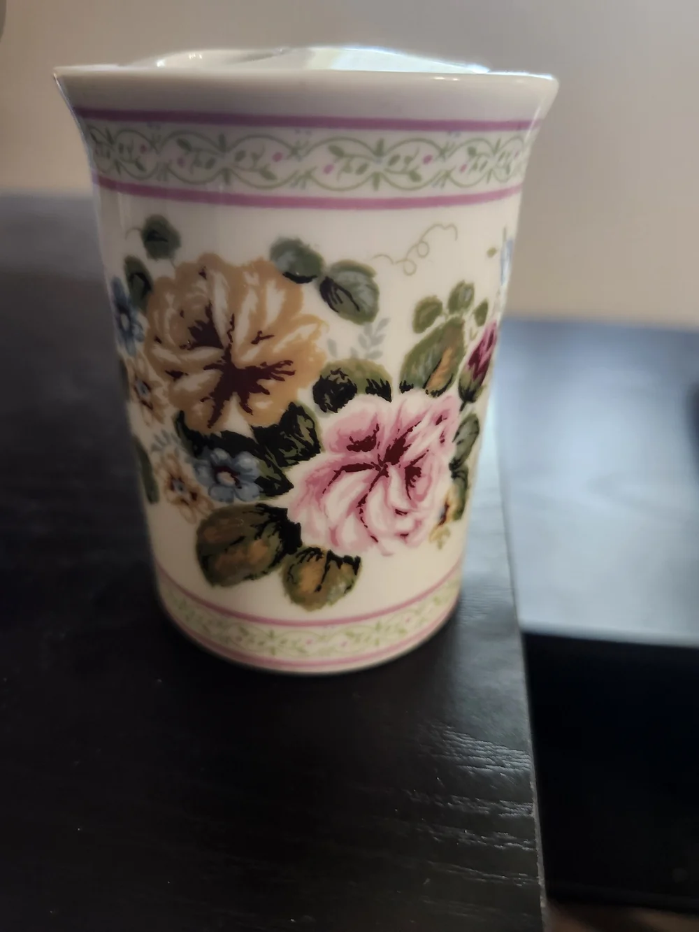 Floral Ceramic Toothbrush Holder in Pink and Green - Classic Home Accents